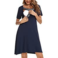 Los mejores  - Akalnny Camisón Lactancia con Manga Corta Mujer Vestido de Premamá Algodón Suave Ropa Maternidad de Dormir para…